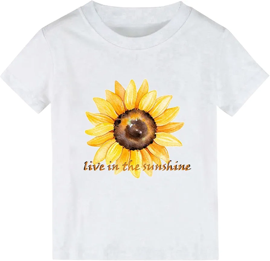 Boys and Girls Tops Short Sleeved T Shirts Sunflower Cartoon Print Live in The Sunshine for Boys 6t (White, 4-6 Years)