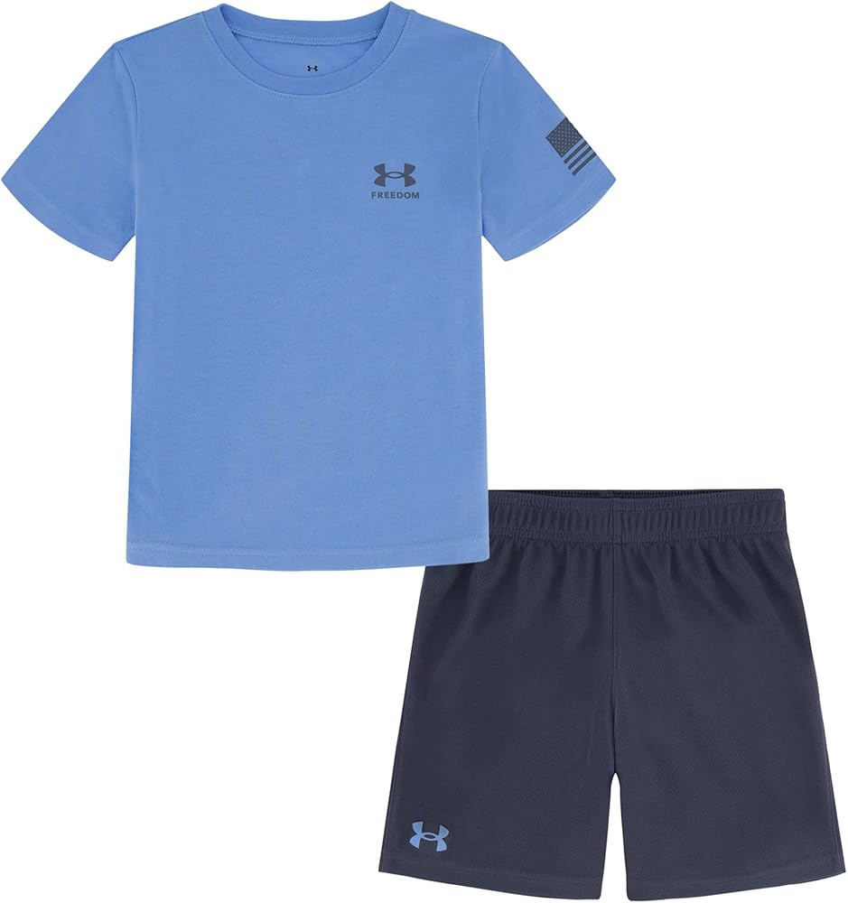 Under Armour Boys Outdoor Set, Cohesive Pants & Top Tshirt And Short Set, Carolina Blue Freedom Flag, 5 US