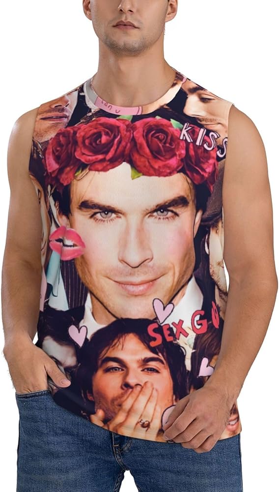 Ian Somerhalder Tank Top Boys Summer Casual Novelty Polyester Sleeveless Tee Shirts for Men