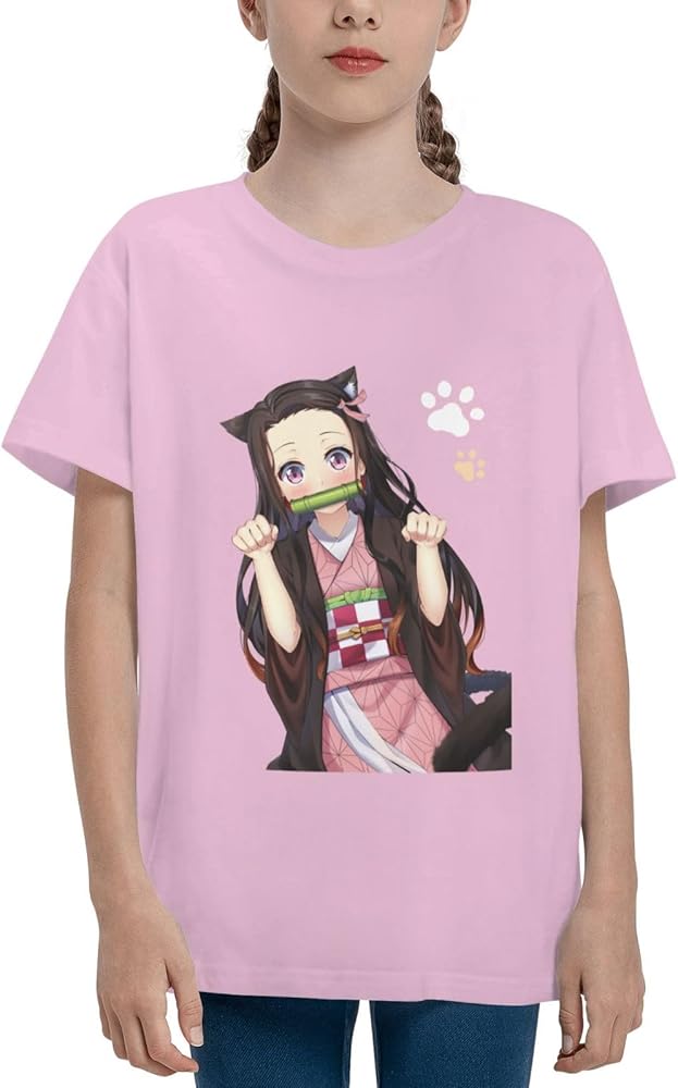 Anime Nezuko Kamado T-Shirt for Boys Girls Shirt Kids Teen Short Sleeve Tee Tops Black