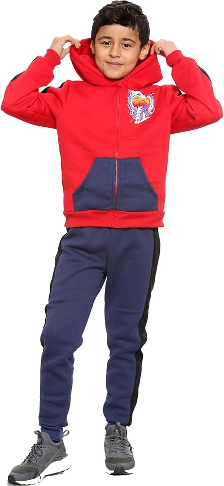 Kids Boys 2 Piece Tracksuit Basketball Hoodie Trouser Navy Sweatshirt Set