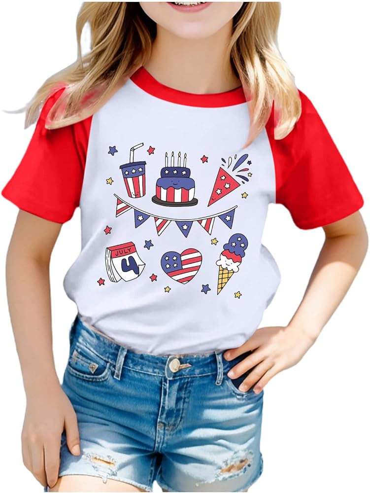 Toddler Boy Girl Fourth of July Shirt 3D Graphic Printed Funny T-Shirt Cute Short Sleeve Crewneck Memorial Day Tees Tops 4-10 Years,Toddler Boy 4Th of July,4Th of July Shirts Toddler Boy Red