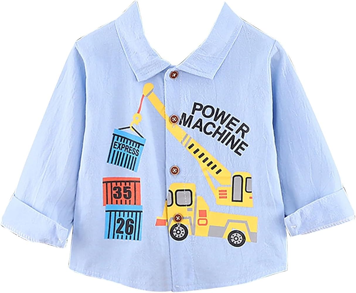 Cotton Tee Pack Boys Summer Casual Long Sleeves Blouse Doll Collar Shirt Olive Top (J, 4-5 Years)