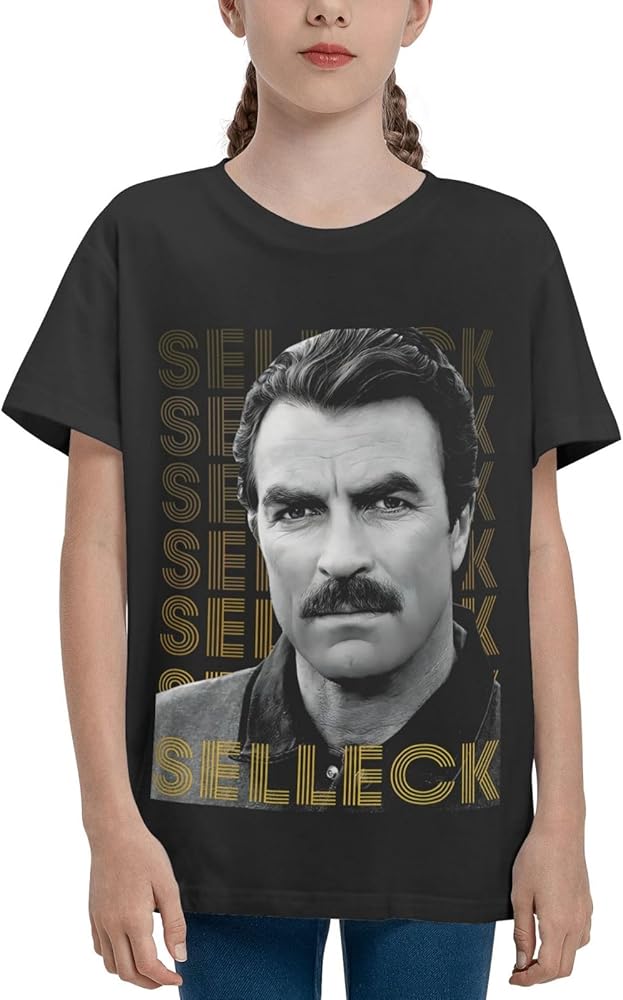 Tom Actor Selleck Shirt Boys Girls T Shirts Short Sleeve Graphic Tees Summer Casual Crewneck Tops Black