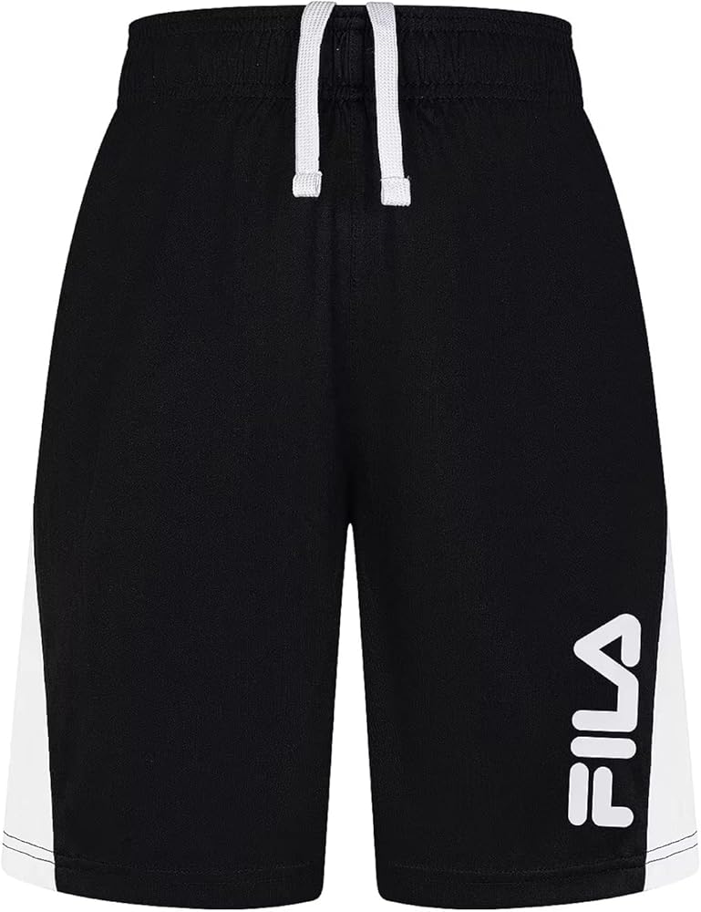 Fila Boys Active Shorts (Black Colorblock Grey, Small)