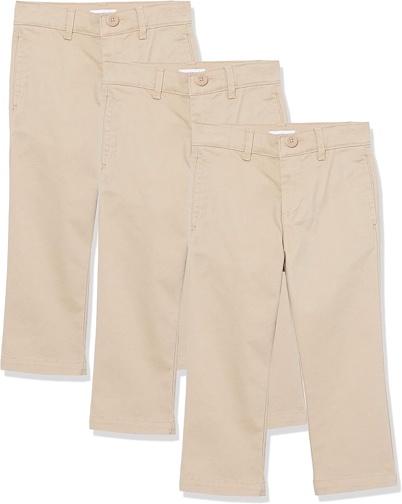 Amazon Essentials Boys and Toddlers' Uniform Straight-Fit Flat-Front Chino Khaki Pants, Multipacks