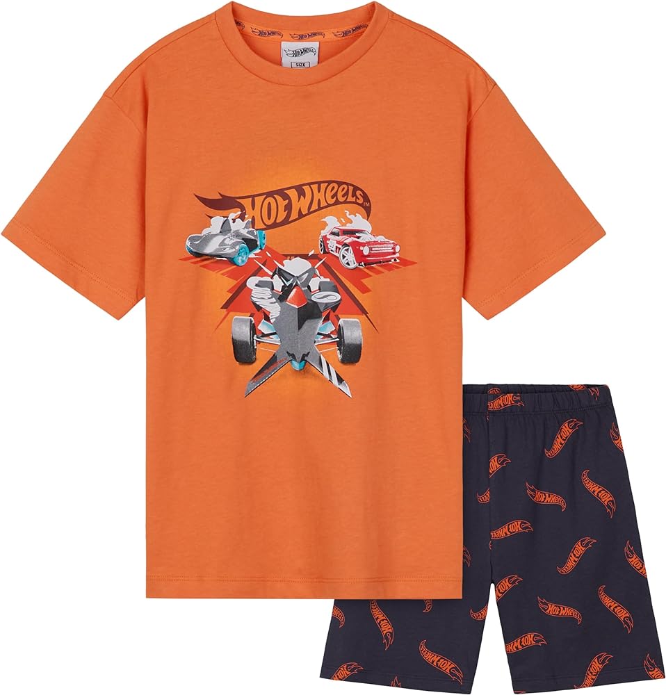 Hot Wheels Boys Short Pyjamas Set, Cotton 2 Piece Loungewear Set - Boys Gifts