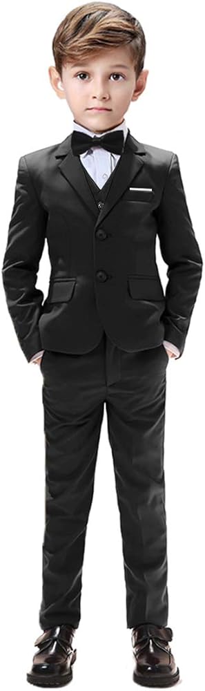 Boys Suits 5 Pieces Slim Fit Blazer Pants Black Blue Outfit Suit for Wedding