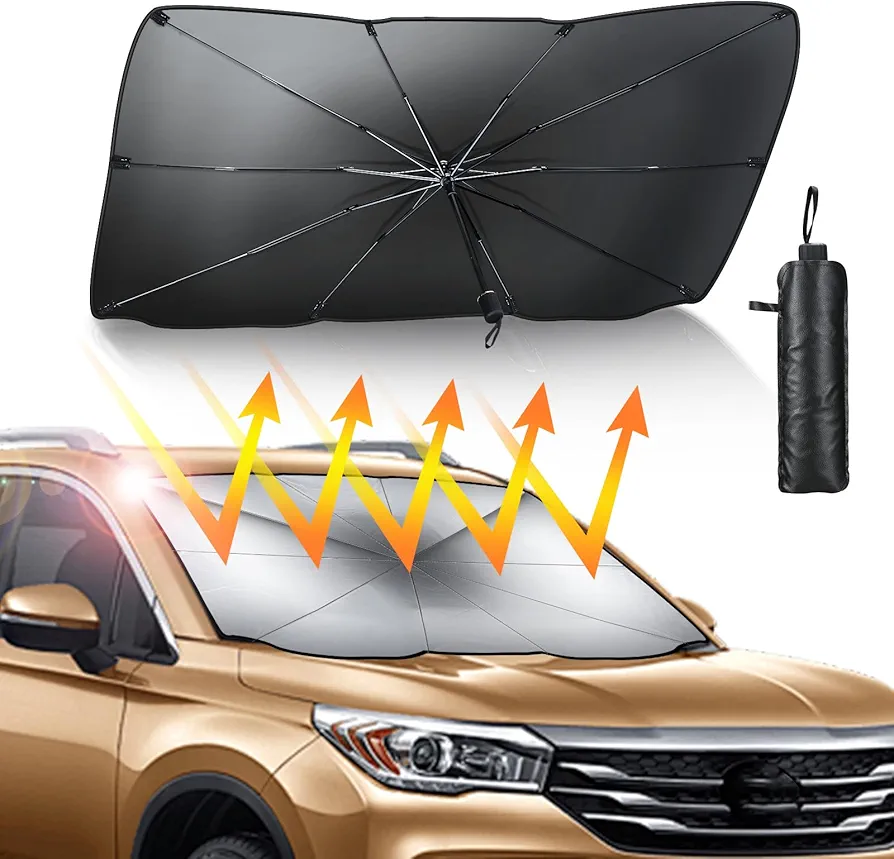 [2024 Upgrade] Car Sun Shade for Windshield, Foldable Car Windshield Umbrella to Block Ultraviolet Rays and Heat to Keep Cool, Easy to Store, Suitable for Car Truck SUV (57 x 31in)