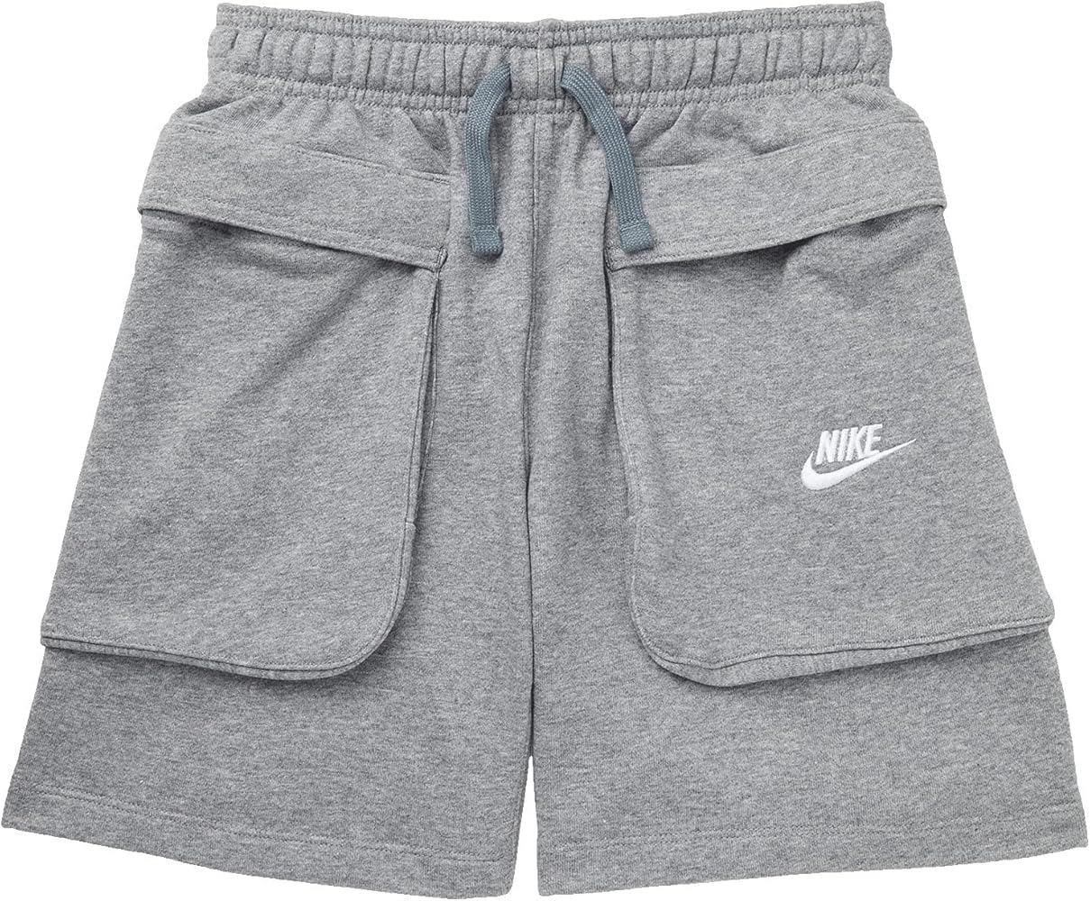 Nike Boy's NSW Club Fleece Cargo Shorts (Little Kids/Big Kids) Carbon Heather/White LG (14-16 Big Kid)