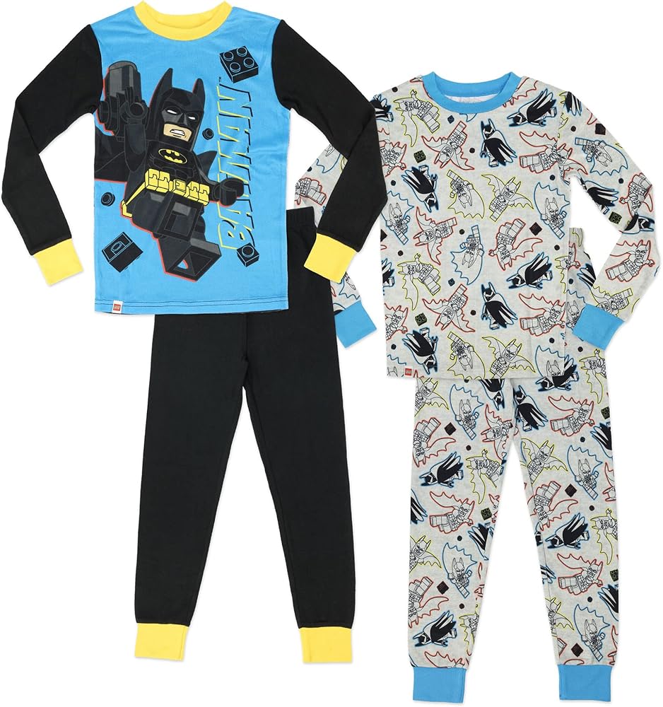 LEGO Batman Movie Boy's Pajama Set, 4 Piece PJ Set,100% Cotton,Size 4 to 10