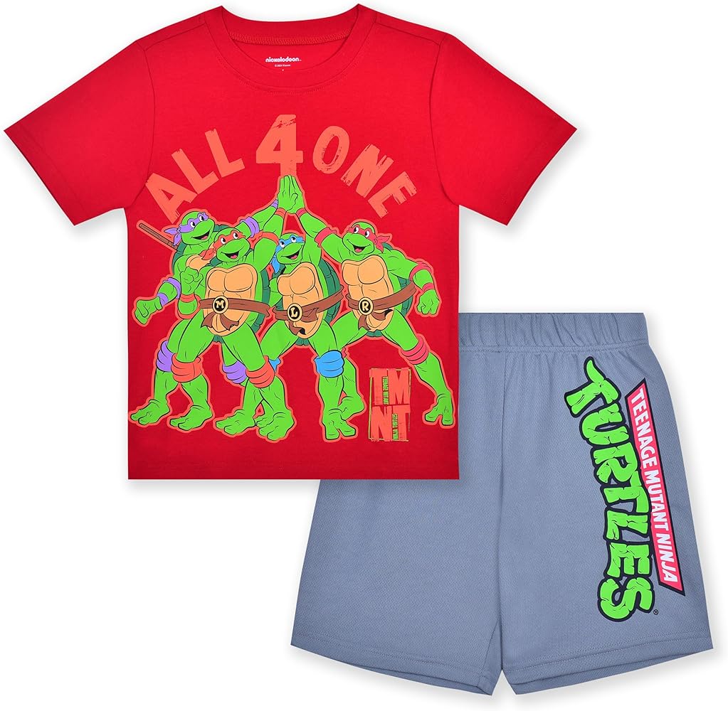 Nickelodeon Teenage Mutant Ninja Turtles Boys 2 Piece T-shirt and Shorts Set for Big Kids – Red/Grey