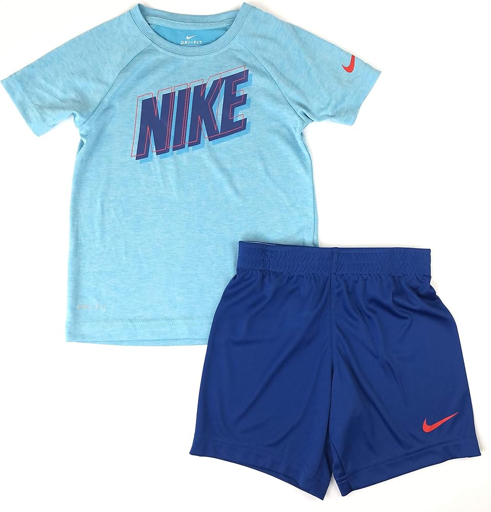 Nike Boy`s Dri-Fit T-Shirt & Shorts 2 Piece Set (Indigo Force(86E908-C3M)/Blue, 4)