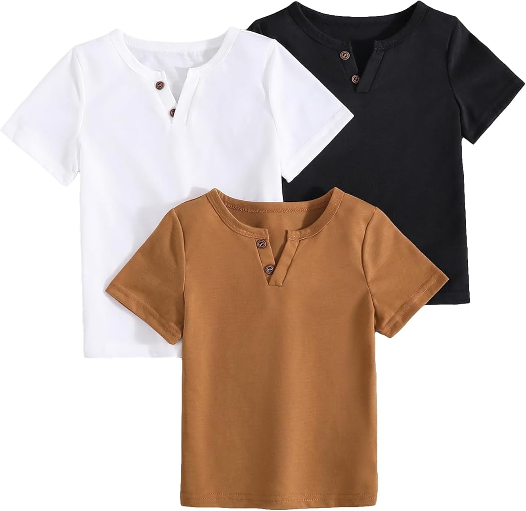 Floerns Toddler Boys 3 Pcs Casual Crewneck T Shirt Short Sleeve Solid Tee Shirt Top