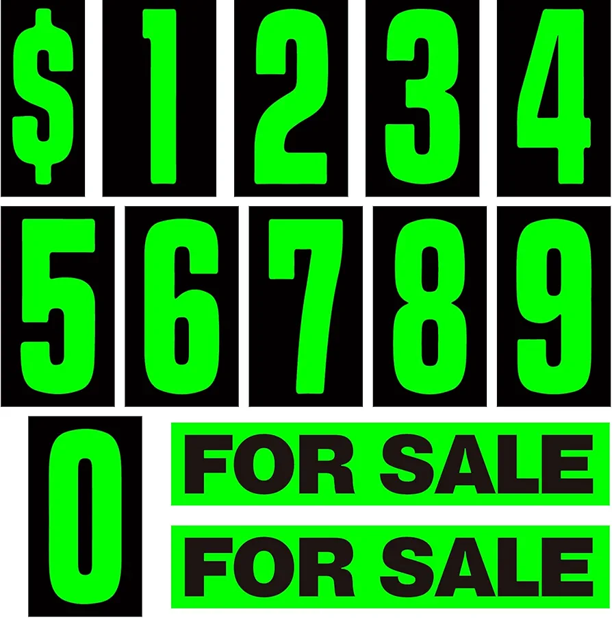 13 Pcs Car Sales Windows Stickers Vinyl Number Windshield Decals Large Windshield Pricing Stickers for Sale Car Dealership Car Lot Pricing Numbers Pack Auto Vehicle Windows Supplies