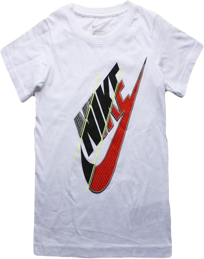 Nike Boys Grapic Printed Logo Swoosh T-Shirt (6, White)