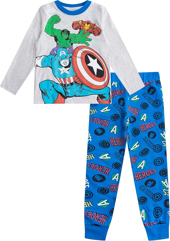 Marvel Avengers Captain America, Ironman and Hulk Boys Long Sleeve Shirt and Pants Set for Toddler and Little Kids