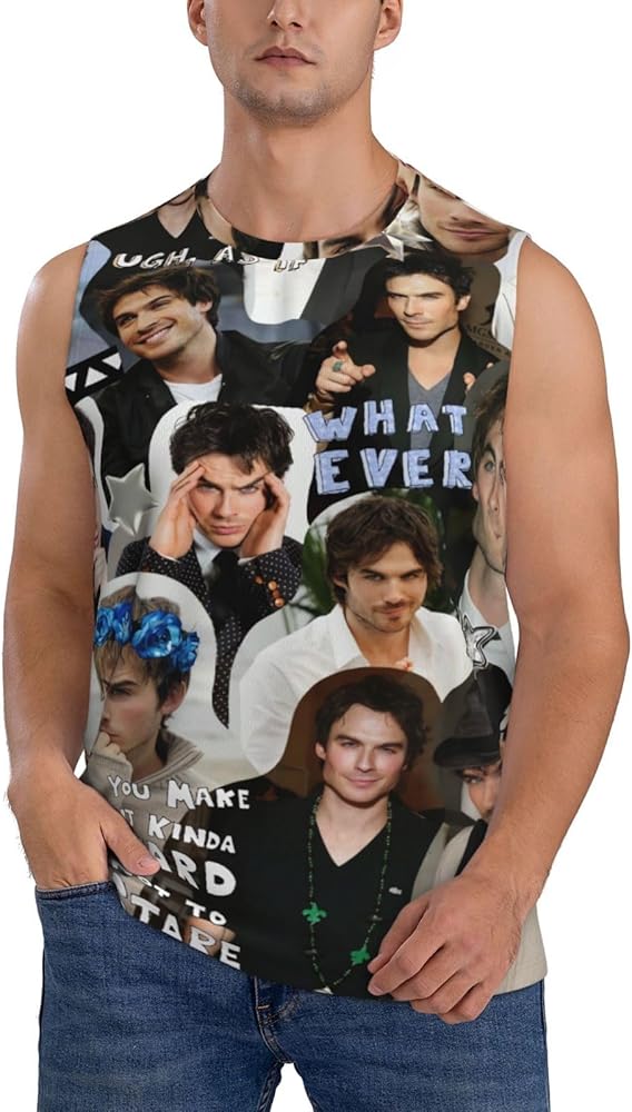 Ian Somerhalder Tank Top Man's Summer Casual Novelty Polyester Sleeveless Tee Shirts for Men