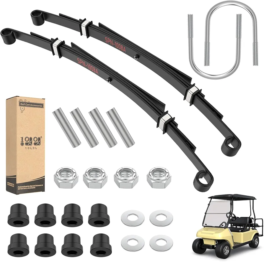 10L0L Golf Cart Heavy Duty Rear 4-Leaf Spring Kit with Bushings & Sleeves for Club Car DS Golf Cart Accessories