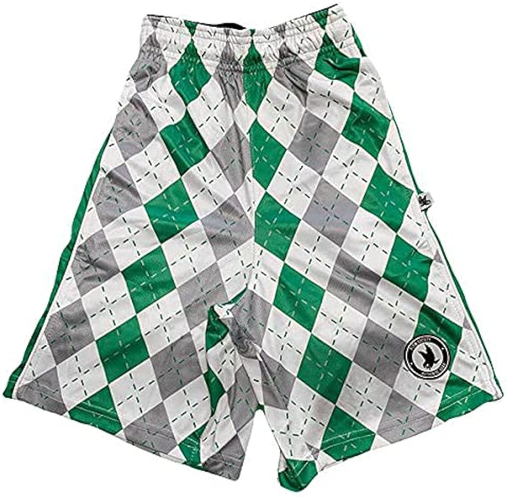 Flow Society Grey & Green Argyle Boys Lacrosse Shorts | Boys LAX Shorts | Lacrosse Shorts for Boys | Kids Athletic Shorts