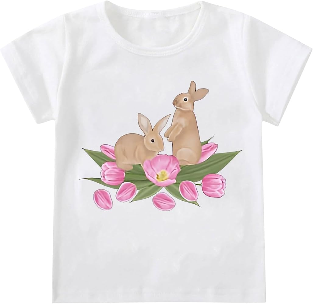 Toddler Girls Happy Easter Outfits Kids Baby Girl's Rabbit Tee Outfits Baby Bunny Tshirt Easter