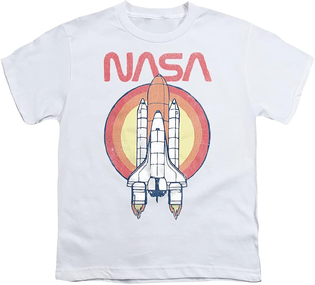 PopFunk Classic NASA Shuttle Circle, White Youth/Big Kids 7+ Years Unisex Boy Girl Short Sleeve Graphic T-Shirt (Medium) Shuttle Circle, White