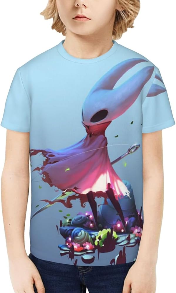 Hollow Gaming Knight Unisex Graphic T-Shirts Crewneck Summer Shirt Short Sleeve Tops Blouse for Boys Girls