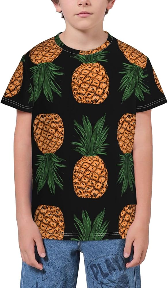 Pineapple Summer Fruit Teen Boys Short Sleeve Crew Neck T-Shirt Casual Tee Tops for Youth Kids