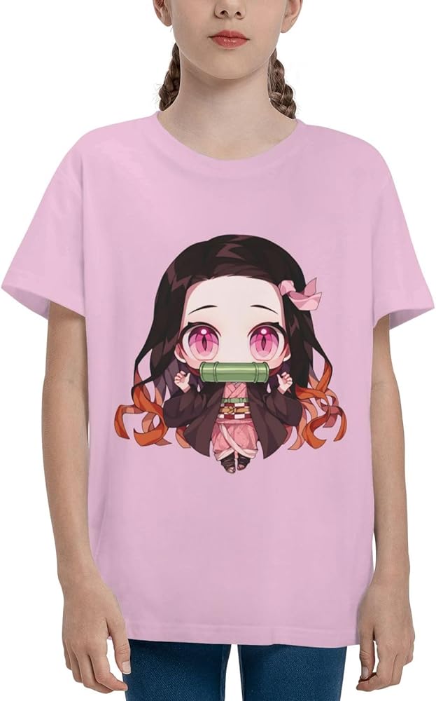 Anime Nezuko Kamado T-Shirt for Boys Girls Shirt Kids Teen Short Sleeve Tee Tops Black