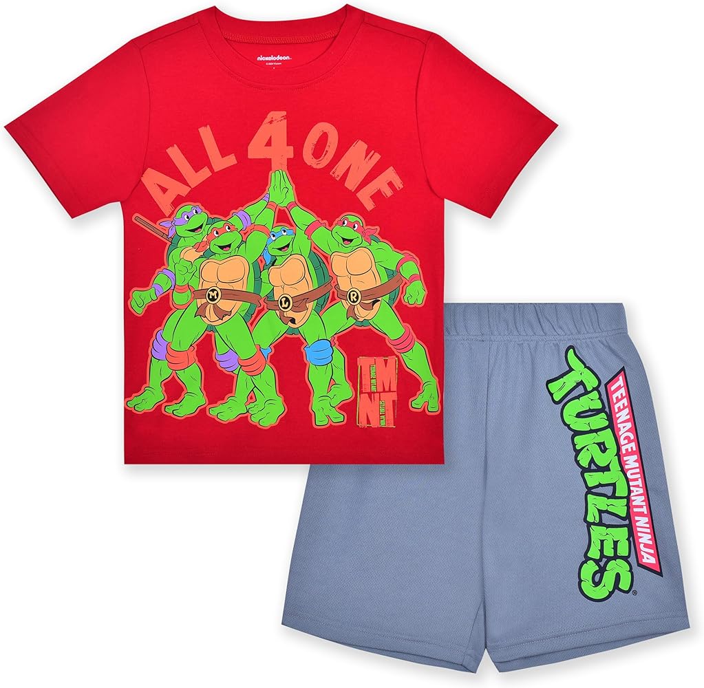 Nickelodeon Teenage Mutant Ninja Turtles Boys 2 Piece T-shirt and Shorts Set for Big Kids – Red/Grey