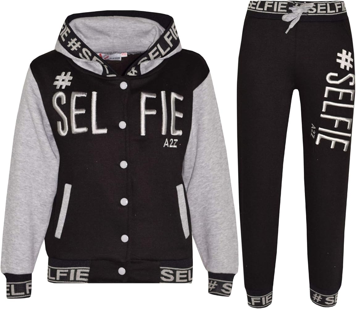 Kids Boys Girls Tracksuit Designer #Selfie Embroidered Jogging Suit Top & Bottom