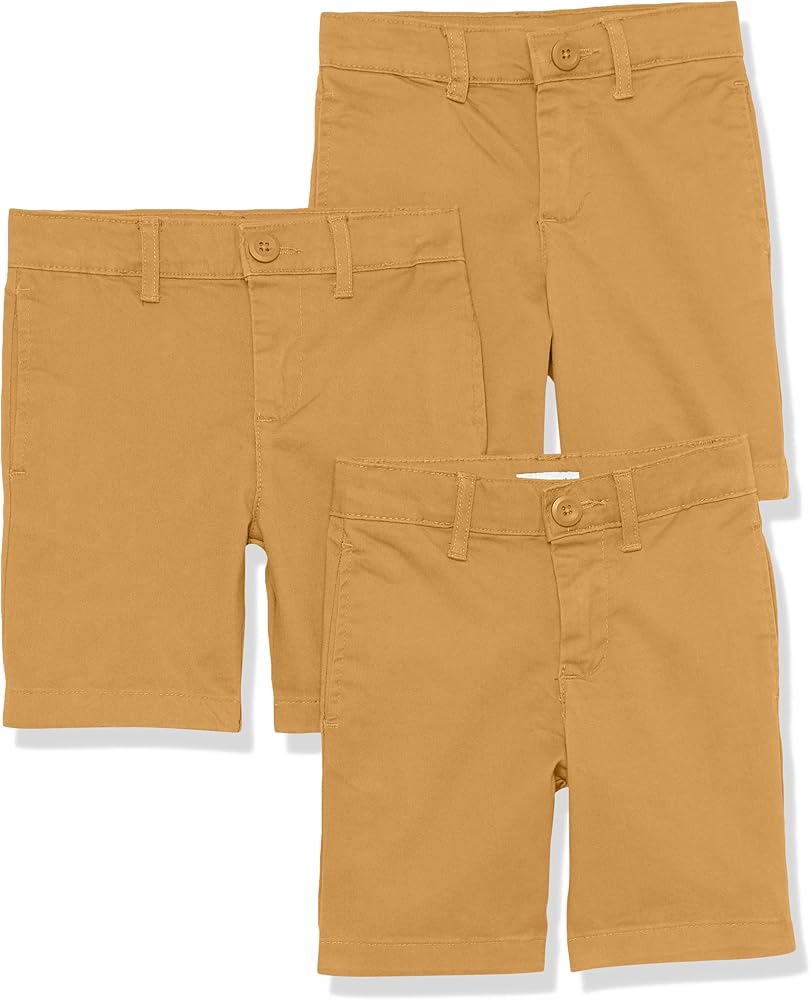 Amazon Essentials Boys and Toddlers' Uniform Woven Flat-Front Shorts (Wrinkle Resistant), Pack of 3