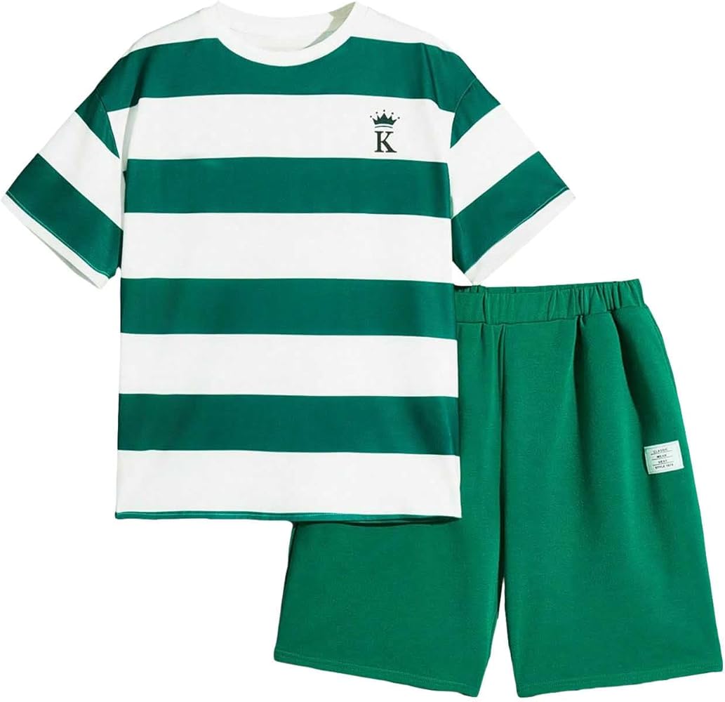 Verdusa Boy's 2 Piece Outfits Short Sleeve Tee Shirt and Track Shorts Set