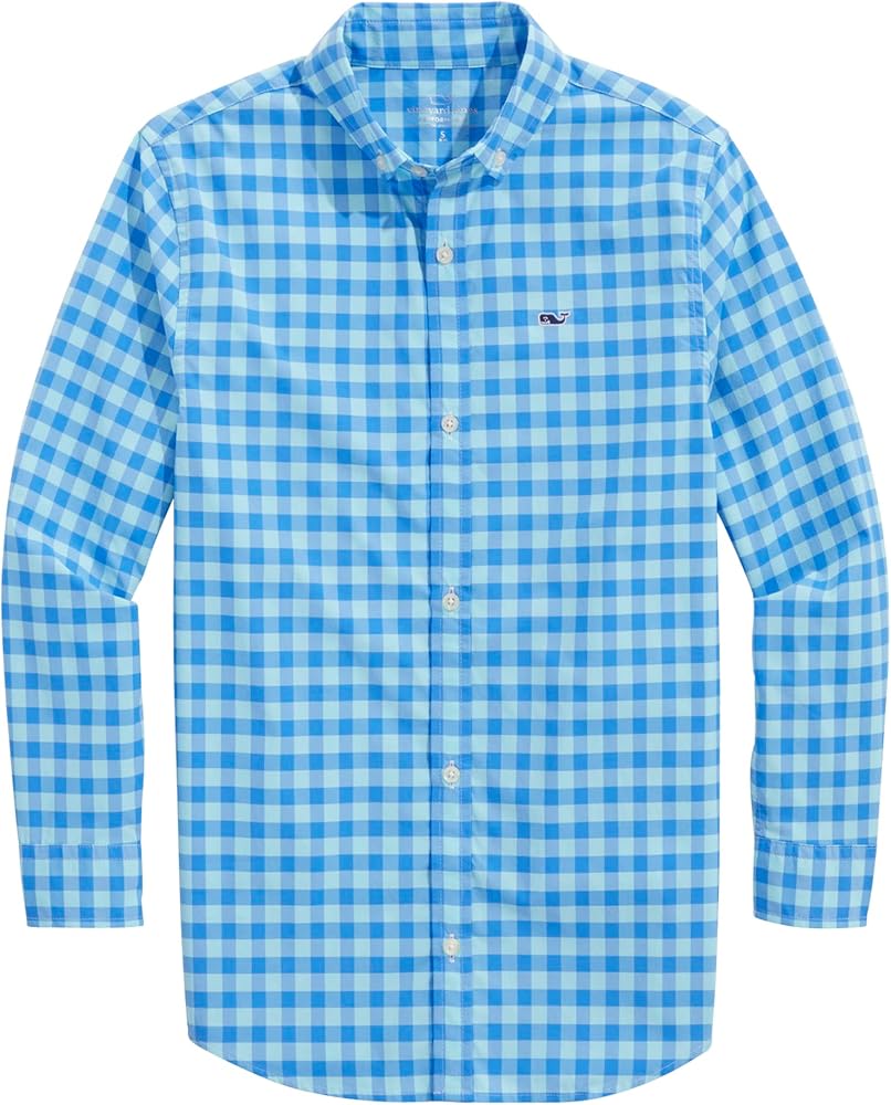 vineyard vines Boys' Arawak Gingham On-The-go Nylon Whale Shirt