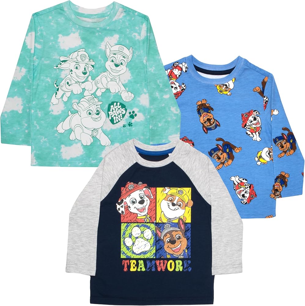 Nickelodeon Paw Patrol Long Sleeve Tees 3 Pack, Paw Patrol Long Sleeve T-Shirt 3-Pack Bundle Set for Boys