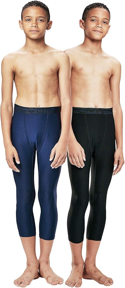 DEVOPS Boys 2-Pack 3/4 Compression Tights Sport Leggings Pants