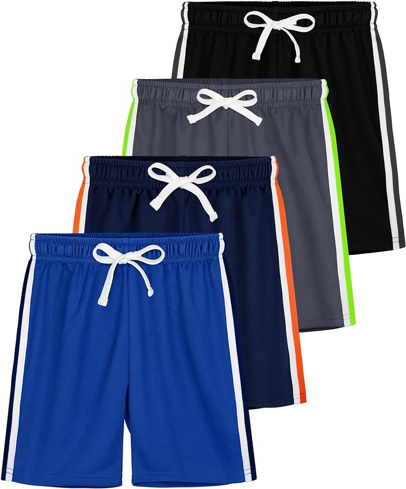 4 Pack Boys Shorts Toddler Boys Athletic Basketball Shorts Clothes Kids Mesh Active Quick Dry Gym Sports with Stripe