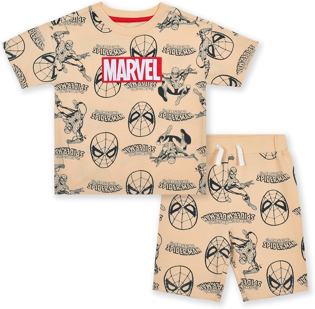 Marvel Spider-Man Boys 2 Piece French Terry Short Sleeve T-Shirt and Shorts Set for Toddlers