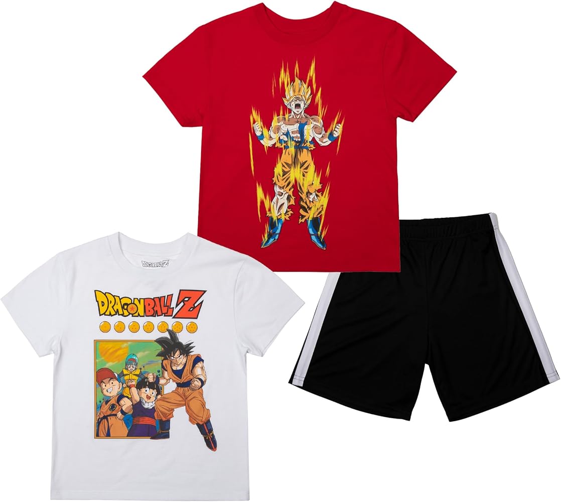 Dragon Ball Z Boys 3-Pack Set - Includes Two Tees and Mesh Shorts