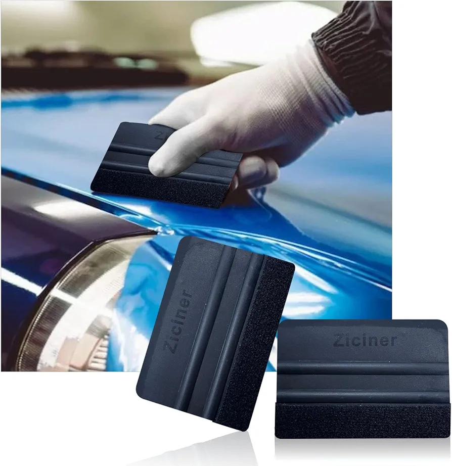 2 PCS Felt Squeegee for Vinyl, 4'' Plastic Felt Edge Squeegee with Black Fabric Felt Edge, Auto Scraper Applicator Tool for Car Vinyl Wrap, Window Tint, Decal Sticker Installation (Black)