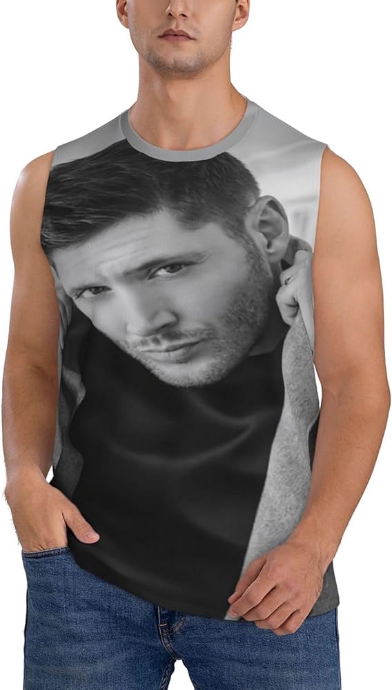 Jensen Ackles Tank Top Mens Summer Casual Novelty Polyester Sleeveless Tee Shirts for Men