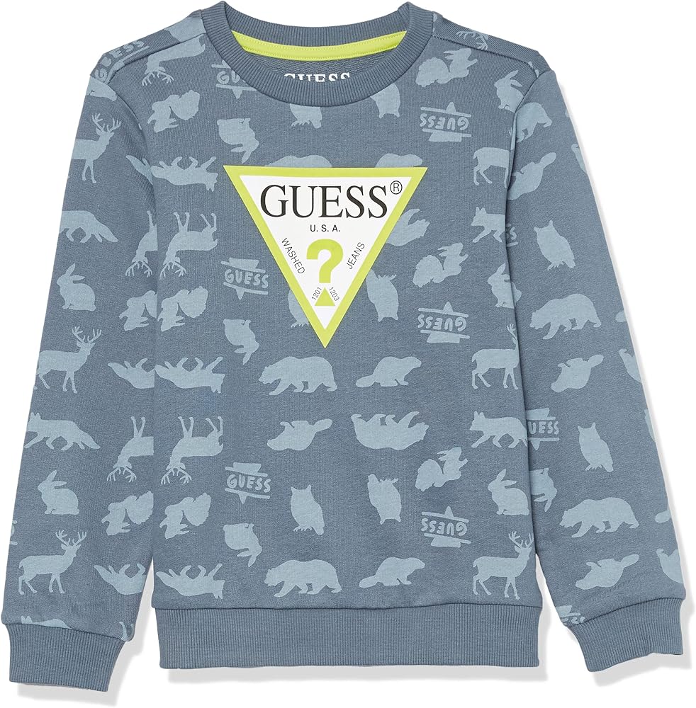 GUESS Boys' Long Sleeve French Terry Animal Print Sweatshirt