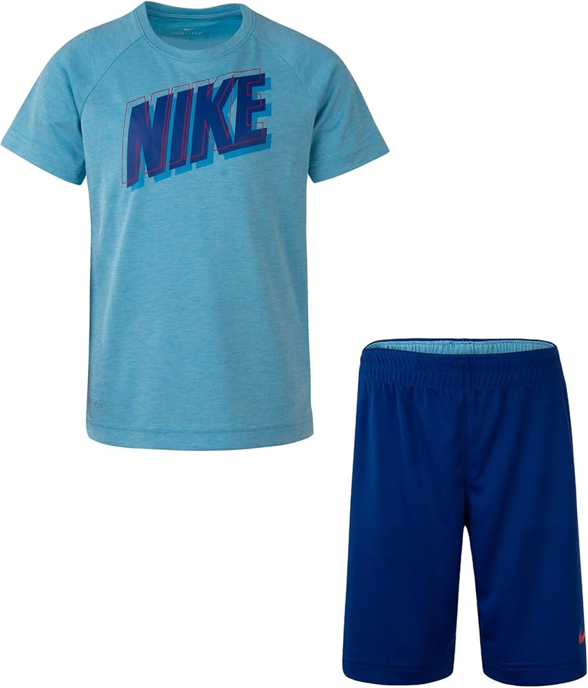 Nike Boy`s Dri-Fit T-Shirt & Shorts 2 Piece Set (Indigo Force(86E908-C3M)/Blue, 6)