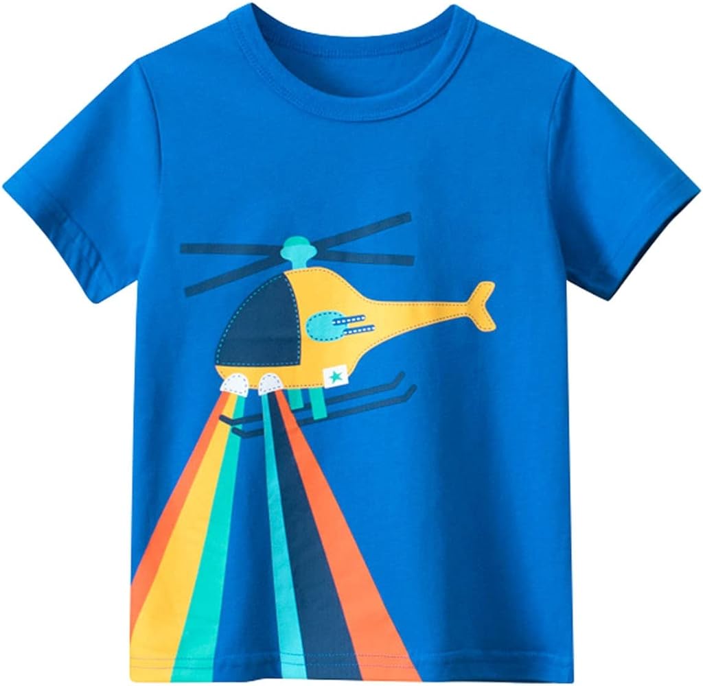 Toddler Boys' Short Sleeve Tees Cotton Casual Helicopter and Rainbow Graphic Crewneck Summer Top Clothes T Shirts T Top