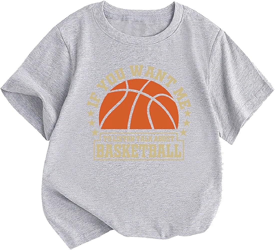 Kid T Shirts Little Children and Big Kids Listen Talk About Basketball Print Boys and Girls Tops Short (Grey, 7-8 Years)