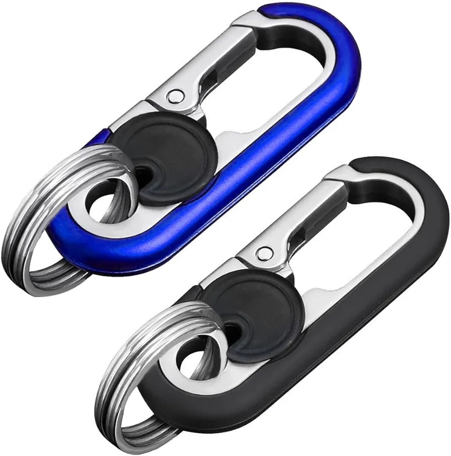 Heavy Duty Car Keychain for Men, Quick Release Anti-Loss Key Chain Clips Key Holder with Double Keyrings (Blue+Black, 2PCS)