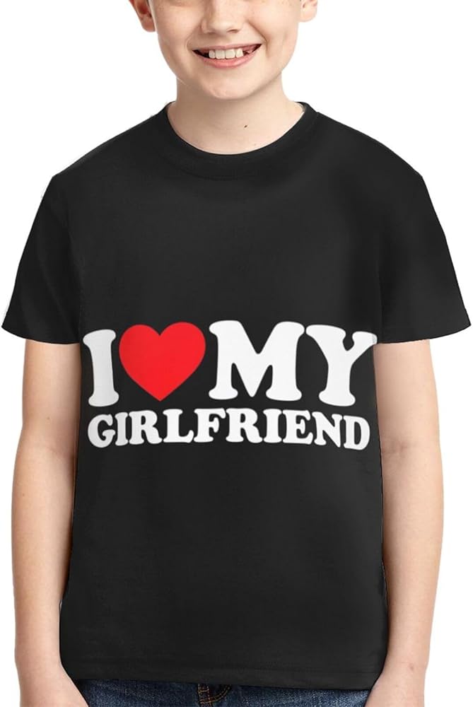 I Love My Girlfriend Boys Girls Shirts Kids Short Sleeve Classic Crewneck Top Tee