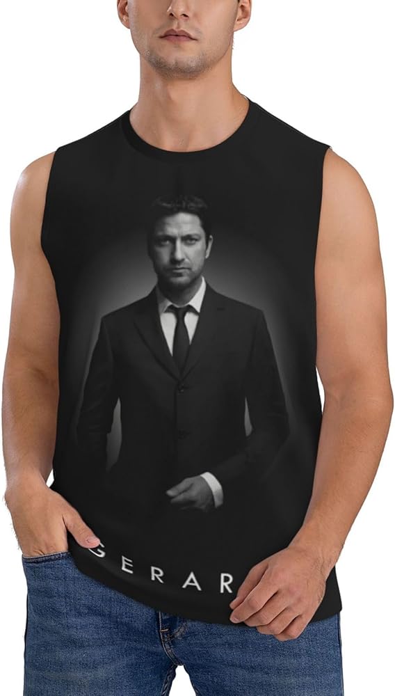 Gerard Butler Tank Top Mens Summer Casual Novelty Polyester Sleeveless Tee Shirts for Men