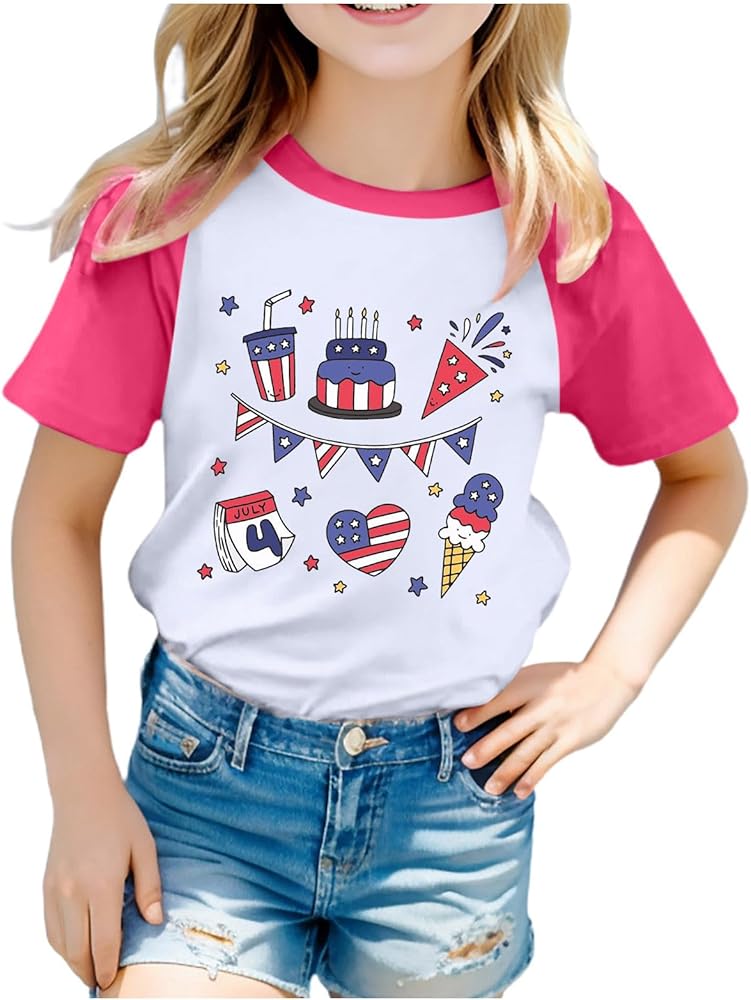 4th of July Shirt for Toddler Boy Girl American Flag T-Shirts Casual Short Sleeve Crew Neck Independence Day Tops Tees 3-10 Years,Toddler July 4Th Outfit Boy,Fourth of July Outfits for Kids