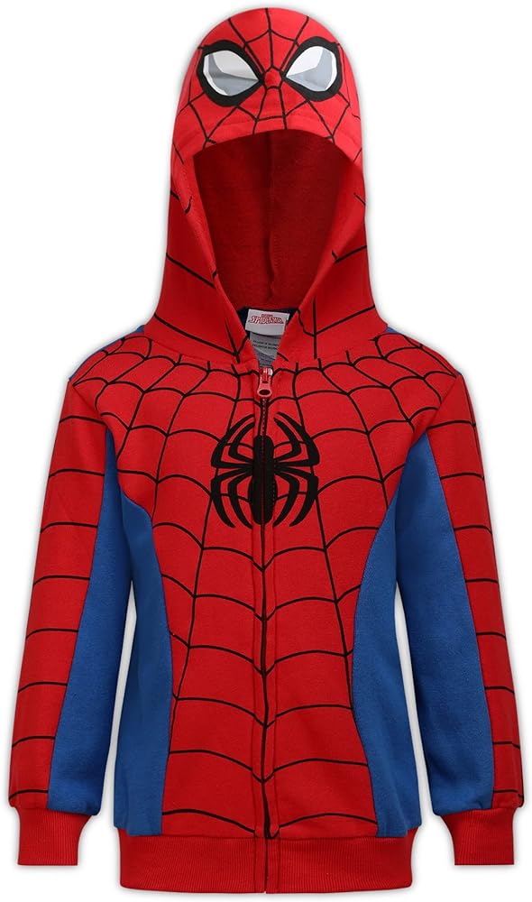 Marvel Avengers Captain America and Spider-Man Boys Zip-Up Hoodie for Toddlers and Big Kids – Blue/Red/White